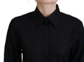 Chemise longue noire en coton Dolce & Gabbana avec col et manches longues, vue de face.