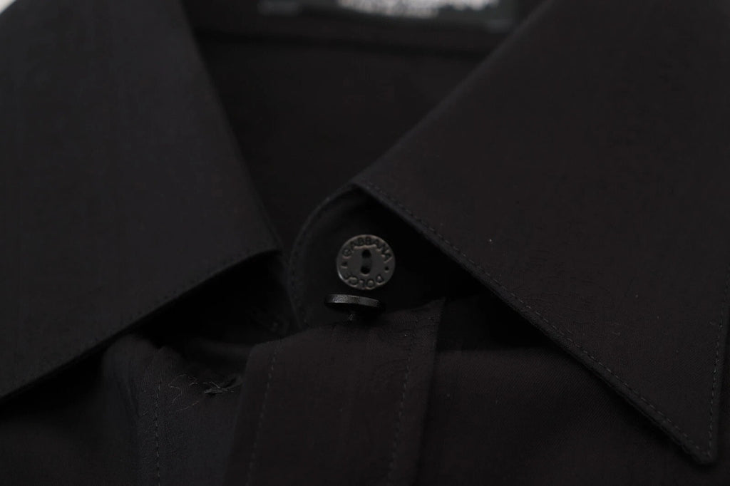 Chemise noire en coton à col avec manches longues de Dolce & Gabbana, style élégant et classique.