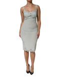 Robe midi en soie et dentelle Light Blue de Dolce & Gabbana, corps ajusté, élégant et sophistiqué.