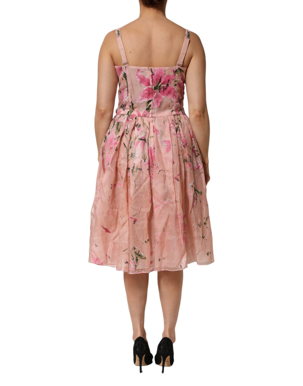 Robe sans manches en coton rose à fleurs plissée de Dolce & Gabbana, élégante et estivale.