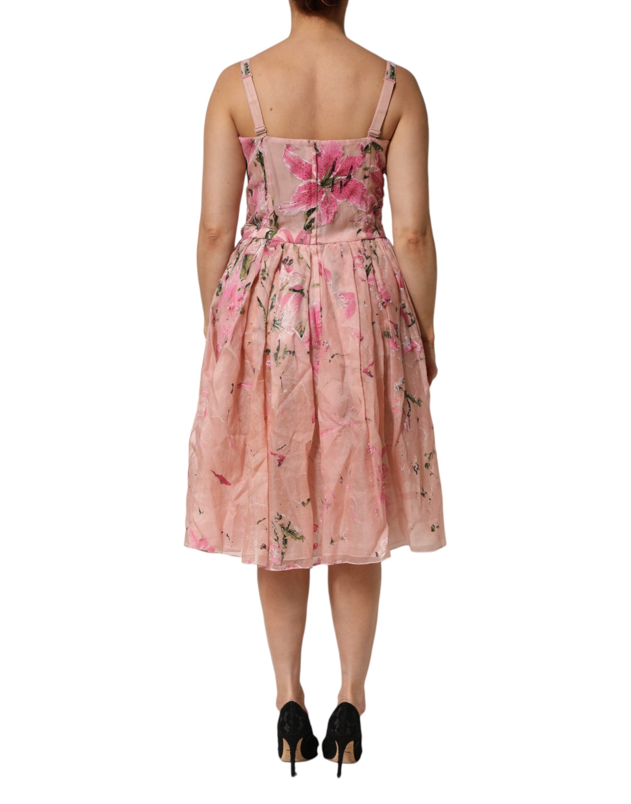 Robe sans manches en coton rose à fleurs plissée de Dolce & Gabbana, élégante et estivale.