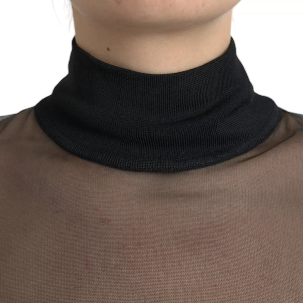 Blouse en résille noire Dolce & Gabbana à col roulé transparent, ajustée et élégante pour un look sophistiqué.