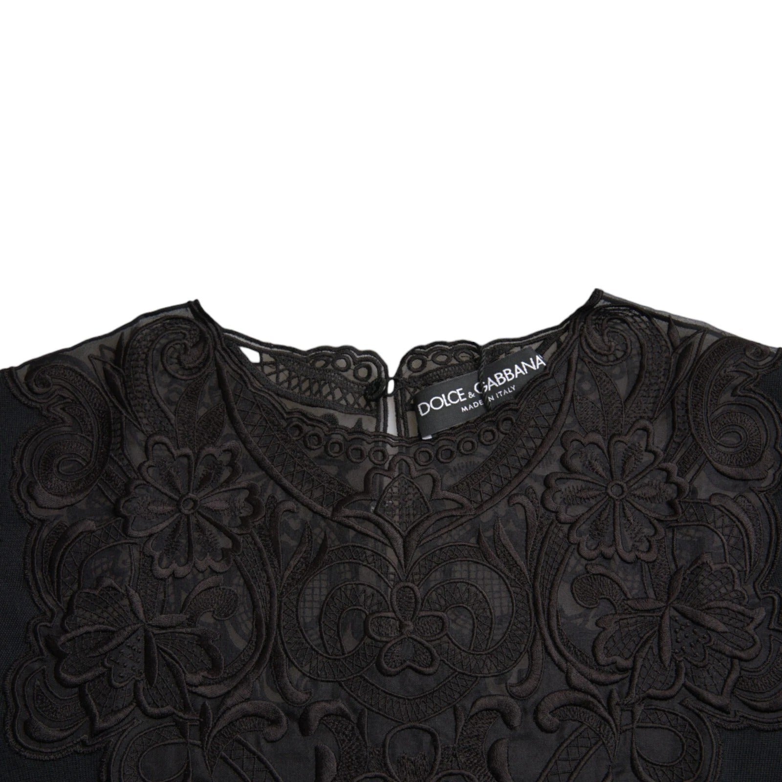Chemisier long à manches longues en soie noire et dentelle Dolce & Gabbana, élégant et raffiné.