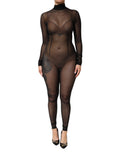 Combinaison noire en mesh transparent à manches longues de Dolce & Gabbana, robe-body élégante et ajustée.
