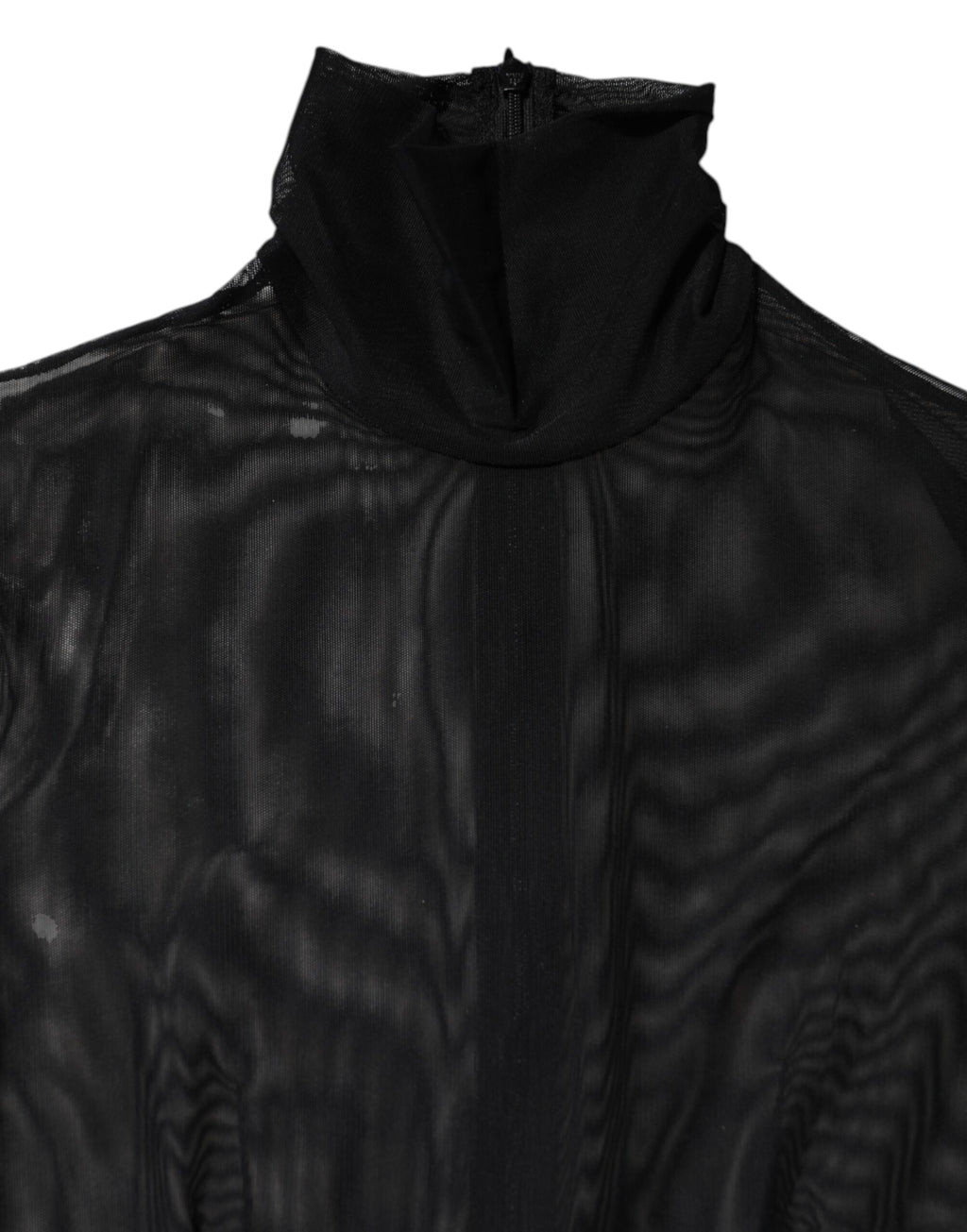 Combinaison en résille noire Dolce & Gabbana à manches longues et col en V, élégante et transparente, vêtement de mode féminine.