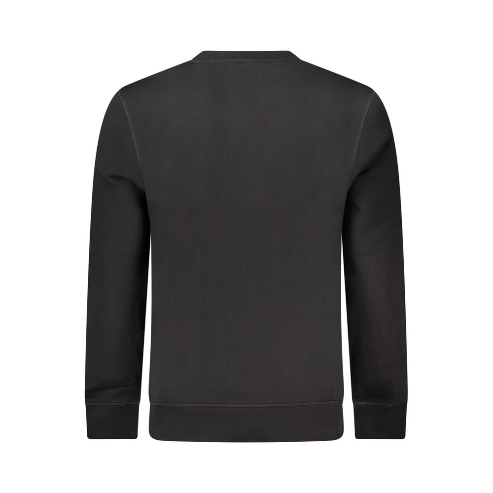 Pull noir en coton pour homme de la marque Hugo Boss, détail du col et du tissu doux visible dans l'image.