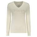 T-shirt à manches longues Guess Jeans en viscose blanche pour femme, élégante et confortable, vue de face.