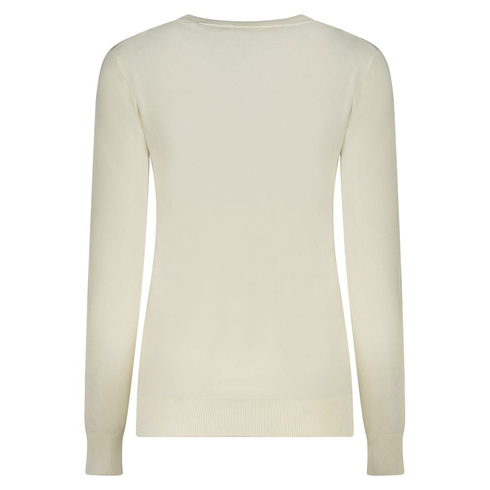 T-shirt à manches longues Guess Jeans en viscose blanche pour femmes, coupe élégante et confort moderne.