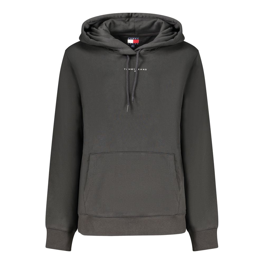 Sweat à capuche en coton noir pour femmes de Tommy Hilfiger, vêtement décontracté avec logo sur la poitrine.