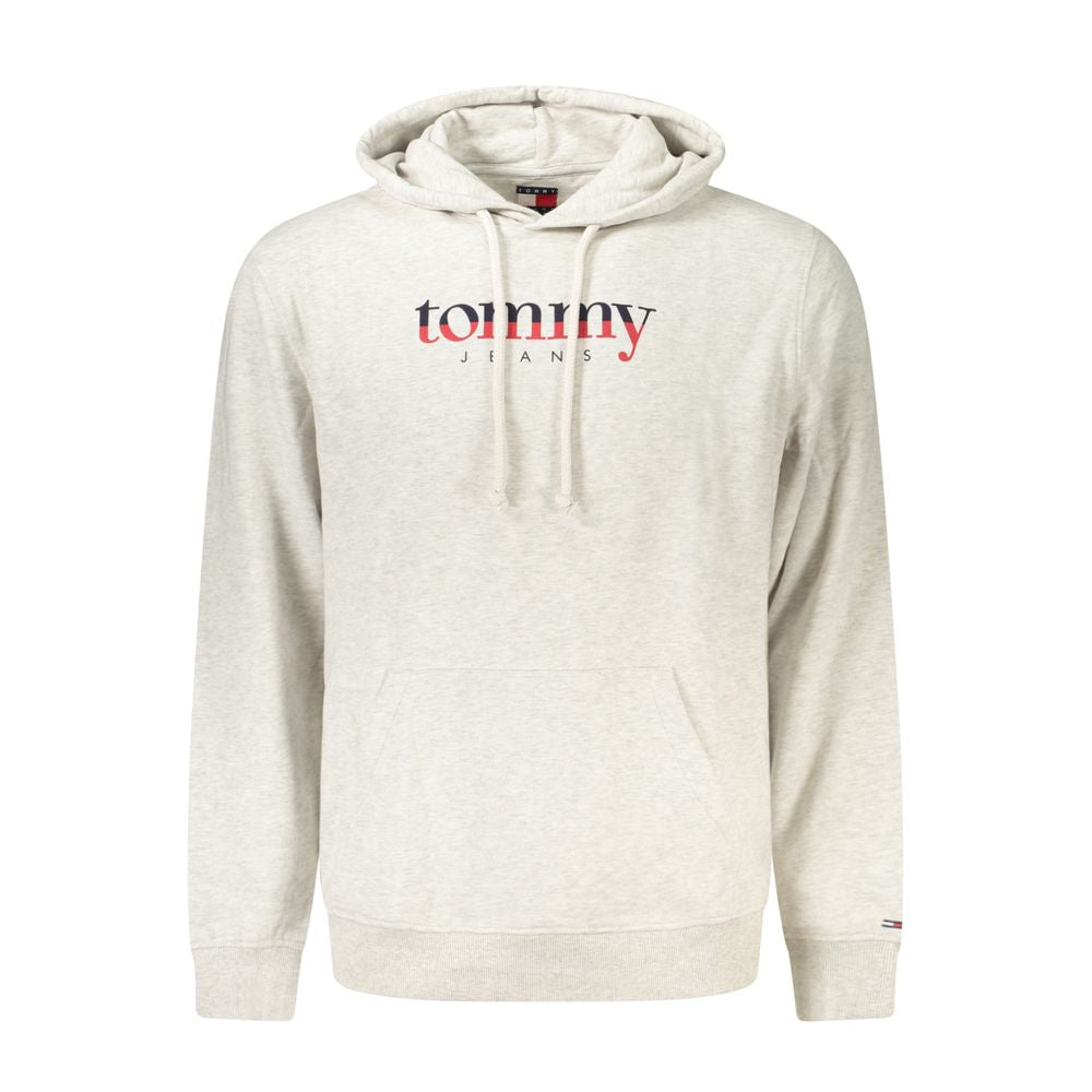 Sweat à capuche gris pour homme de la marque Tommy Hilfiger en coton, avec logo visible sur la poitrine.