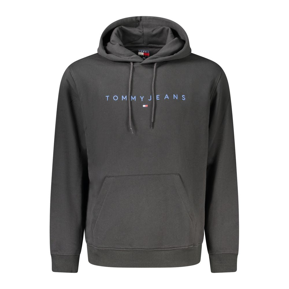 Sweat-shirt homme en coton noir de Tommy Hilfiger, avec logo discret sur la poitrine, porté ou posé à plat.