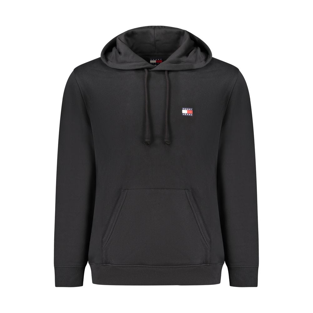 Sweat à capuche en coton noir pour homme de la marque Tommy Hilfiger, avec logo sur la poitrine et cordons de serrage.