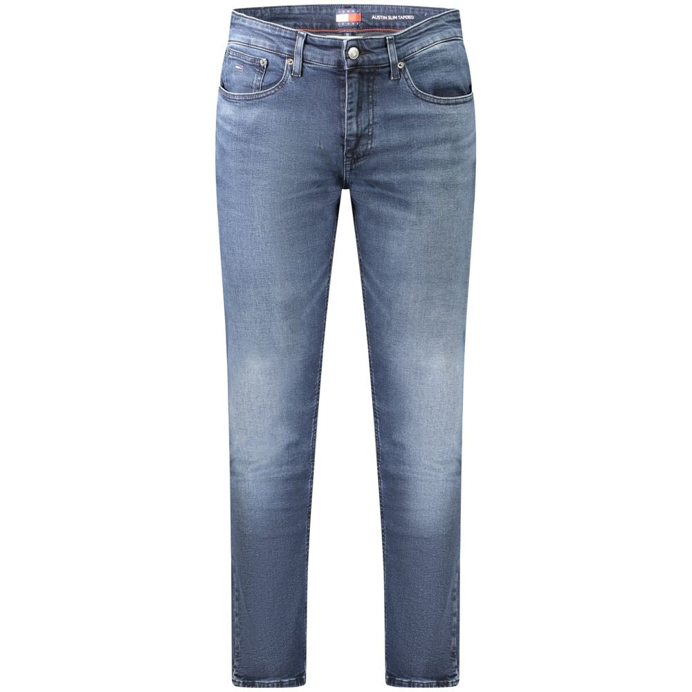 Jeans pour homme en coton Tommy Hilfiger, bleu, coupe classique, avec détails de couture visibles.