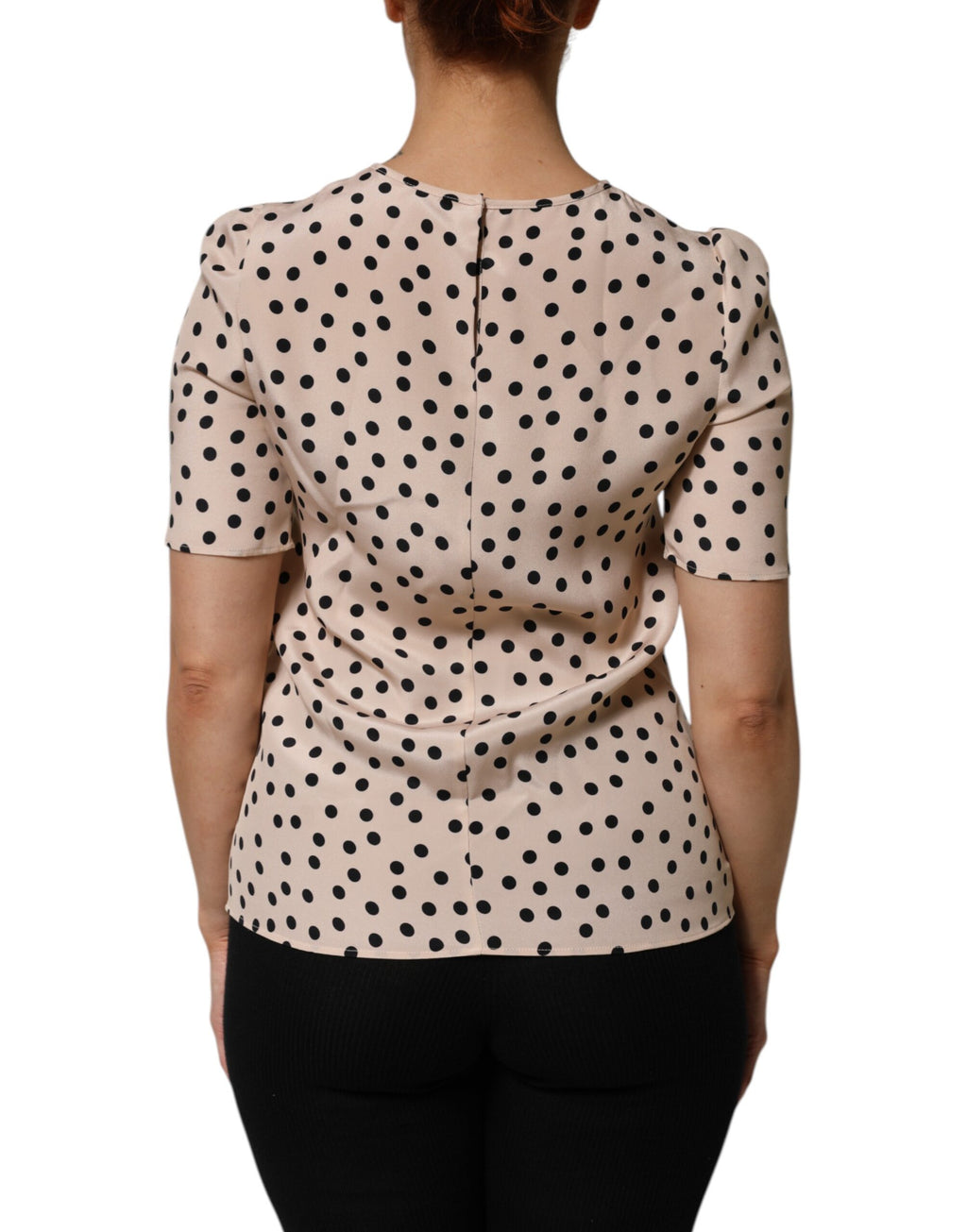 Chemisier en soie à manches courtes Dolce & Gabbana beige et noir à pois, élégant haut à la mode pour femmes