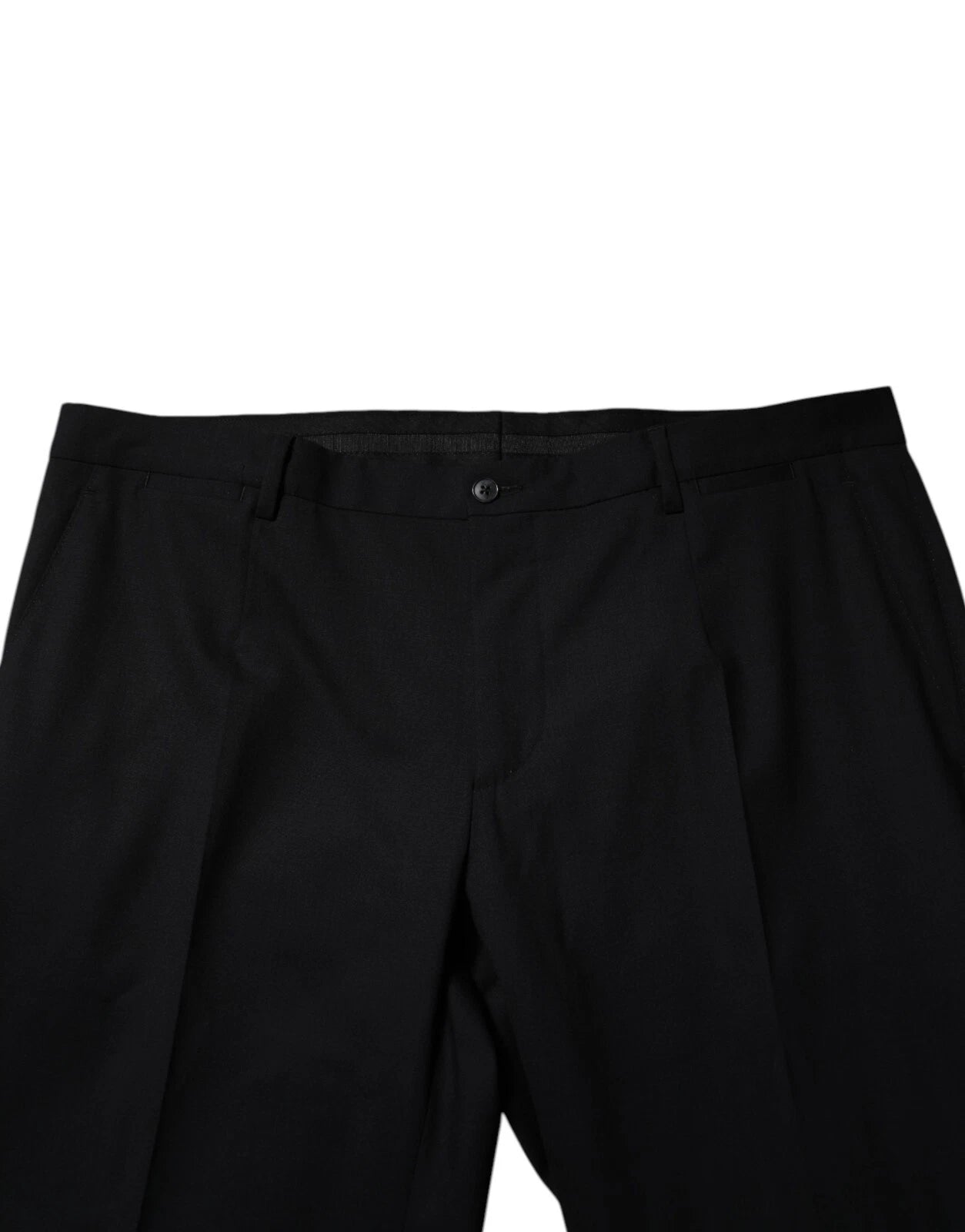 Pantalon homme Dolce & Gabbana en laine noire, pantalon de costume formel élégant, visible avec coupe classique et finition soignée.