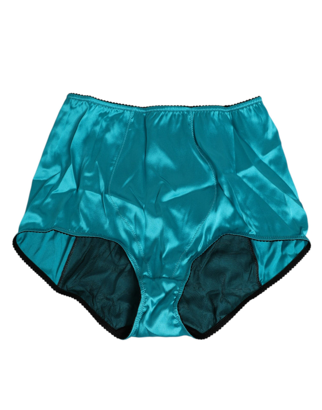 Culottes hautes en satin vert aquatique Dolce & Gabbana, sous-vêtements féminins élégants et confortables à la taille haute.