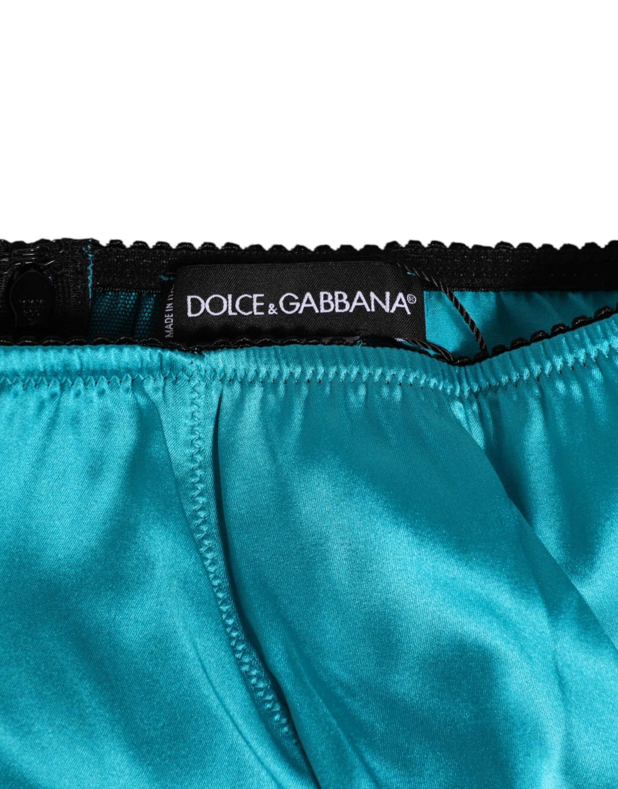Culotte Dolce & Gabbana en satin vert aqua taille haute pour femme, élégante et confortable.