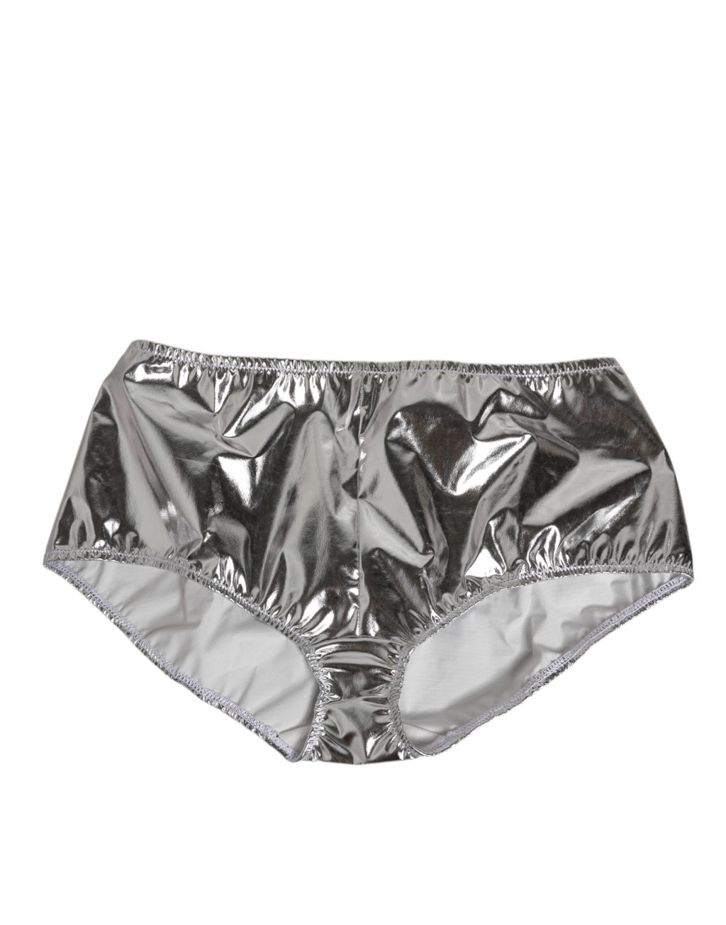 Bas de bikini taille haute en métal argenté de Dolce & Gabbana pour femmes, sous-vêtements élégants et tendance.