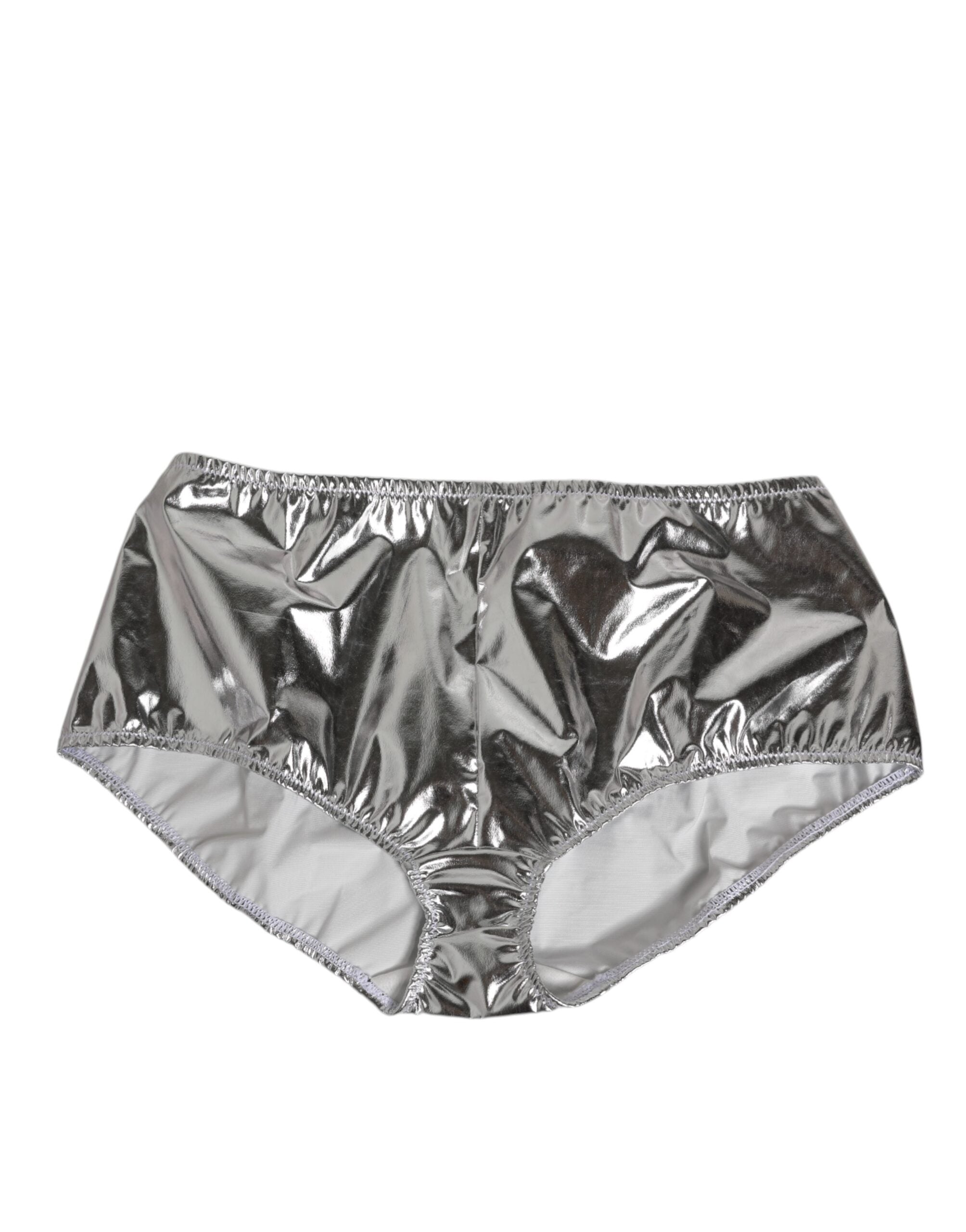 Bas de bikini taille haute en métal argenté de Dolce & Gabbana pour femmes, sous-vêtements élégants et tendance.