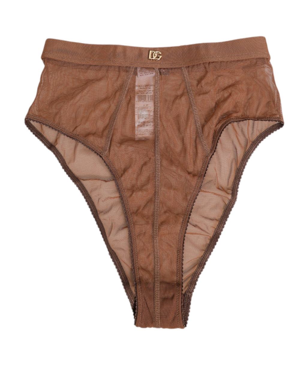 Soutiens-gorge en mesh marron Dolce & Gabbana, taille haute, sous-vêtements élégants et transparents pour femme.