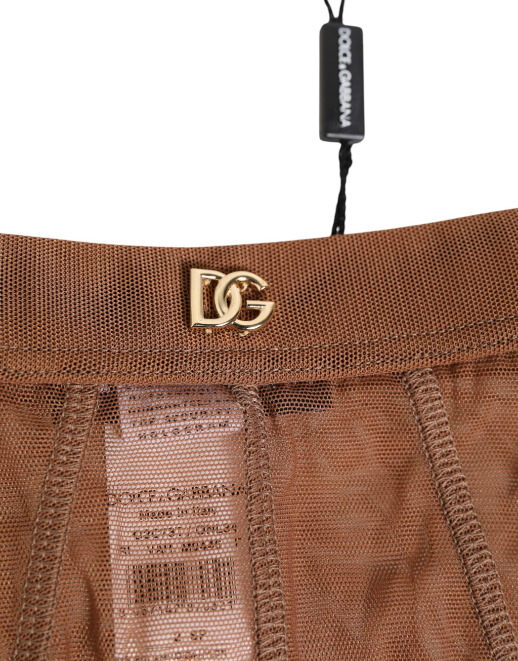 Culotte haute en résille marron Dolce & Gabbana, sous-vêtements en mesh transparent et élégant pour femmes.