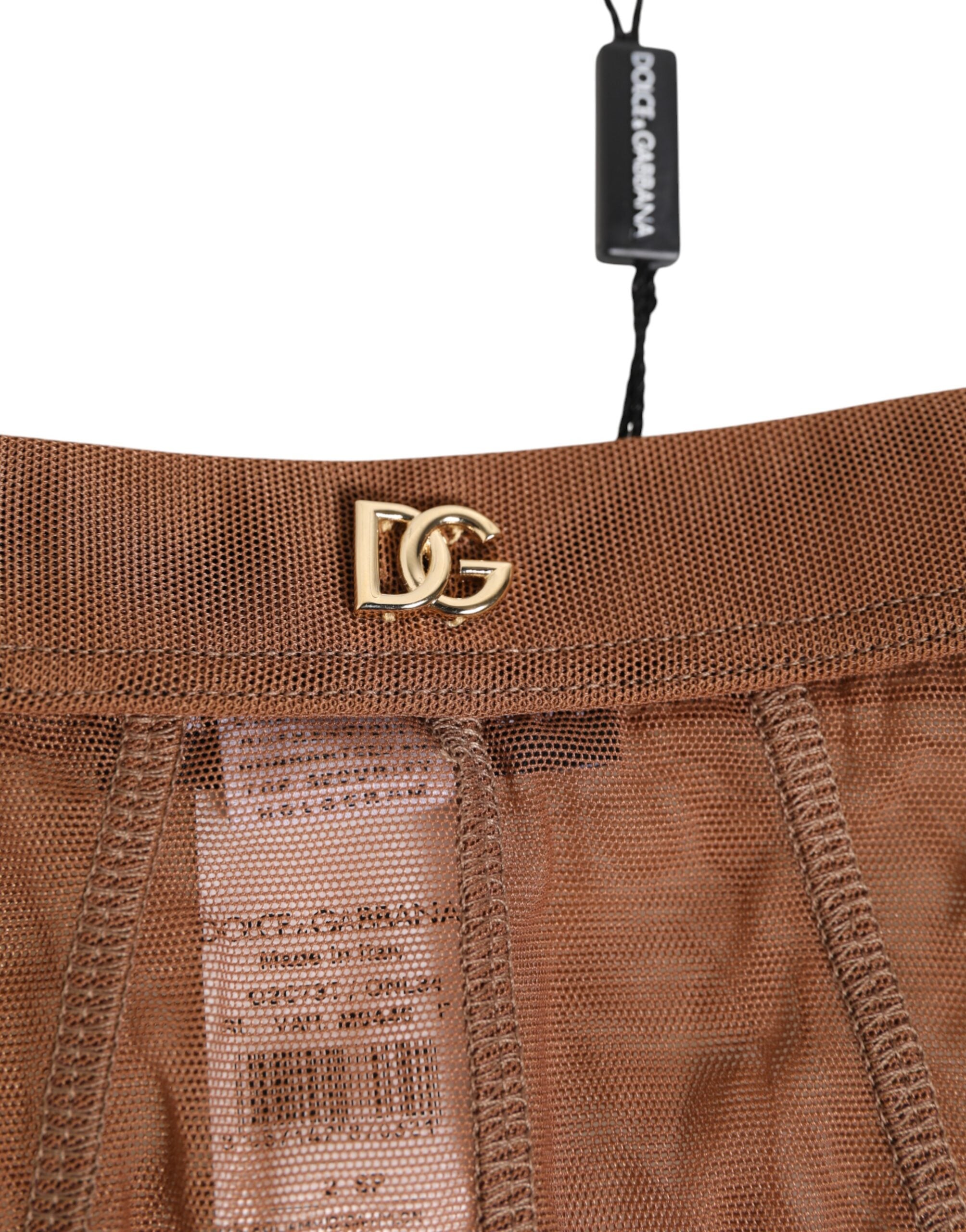 Culotte haute en résille marron Dolce & Gabbana, sous-vêtements en mesh transparent et élégant pour femmes.