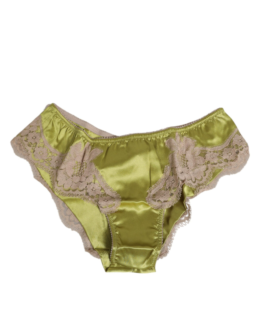 Soutien-gorge en satin de soie vert de Dolce & Gabbana avec bordure en dentelle, style slip élégant pour femme.