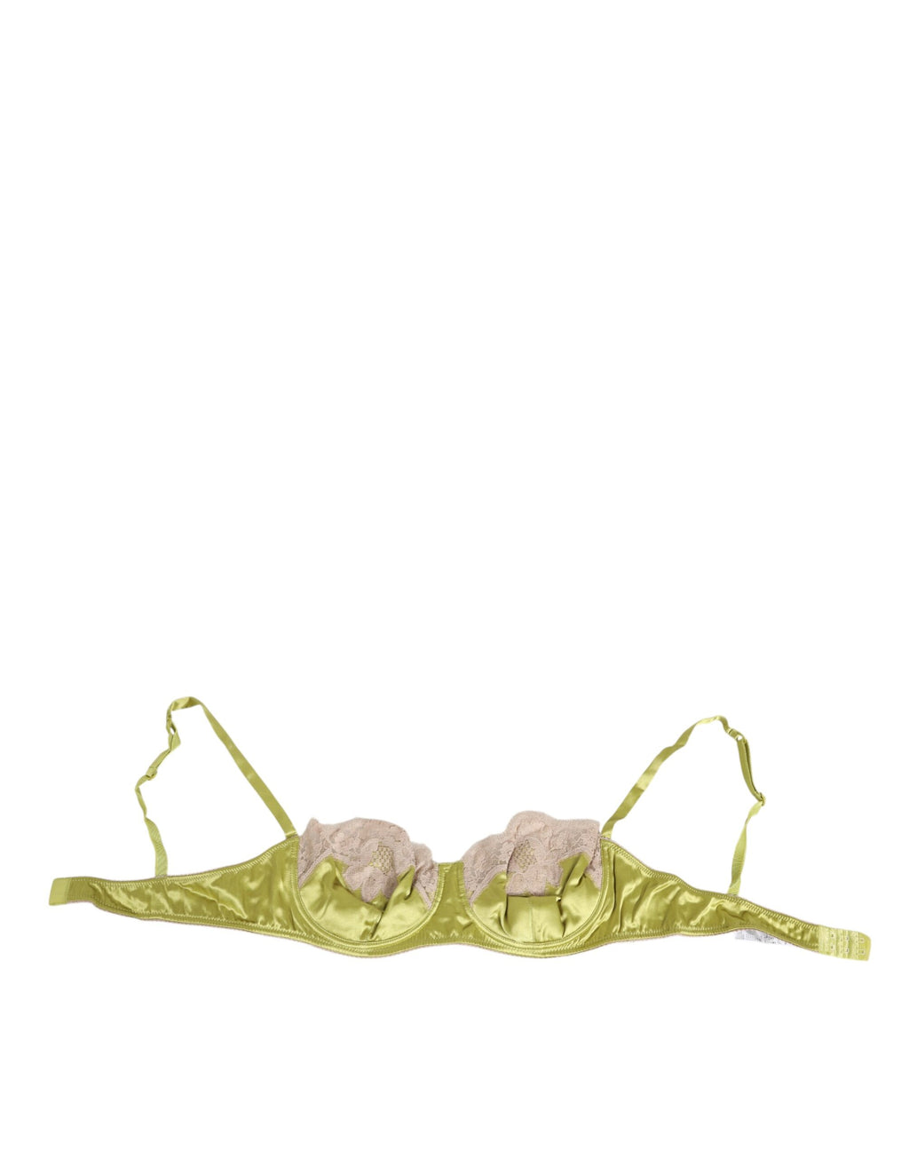 Sous-vêtements Dolce & Gabbana en satin de soie vert citron, broderie en dentelle, bonnet rembourré, style balconnet.
