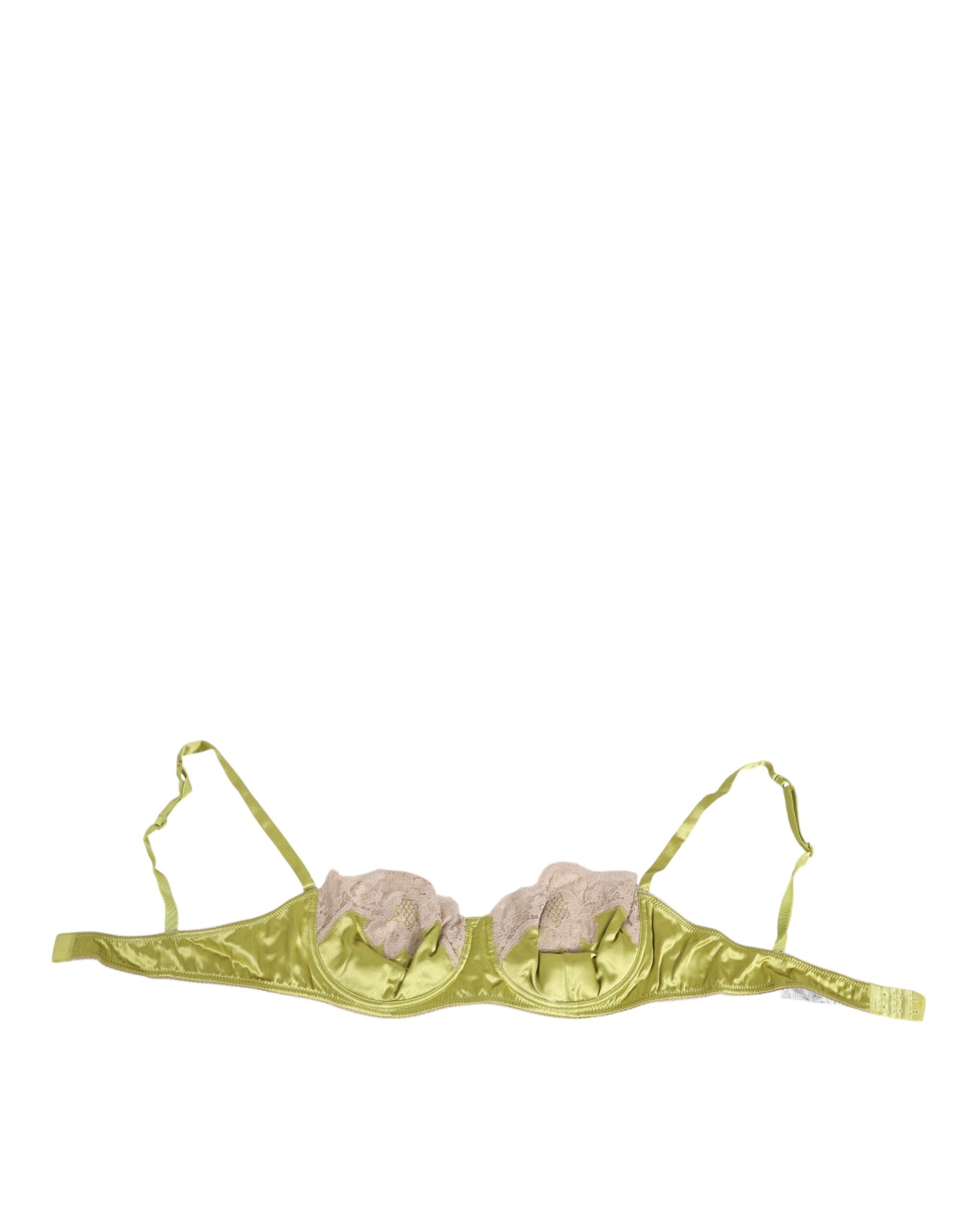 Sous-vêtements Dolce & Gabbana en satin de soie vert citron, broderie en dentelle, bonnet rembourré, style balconnet.