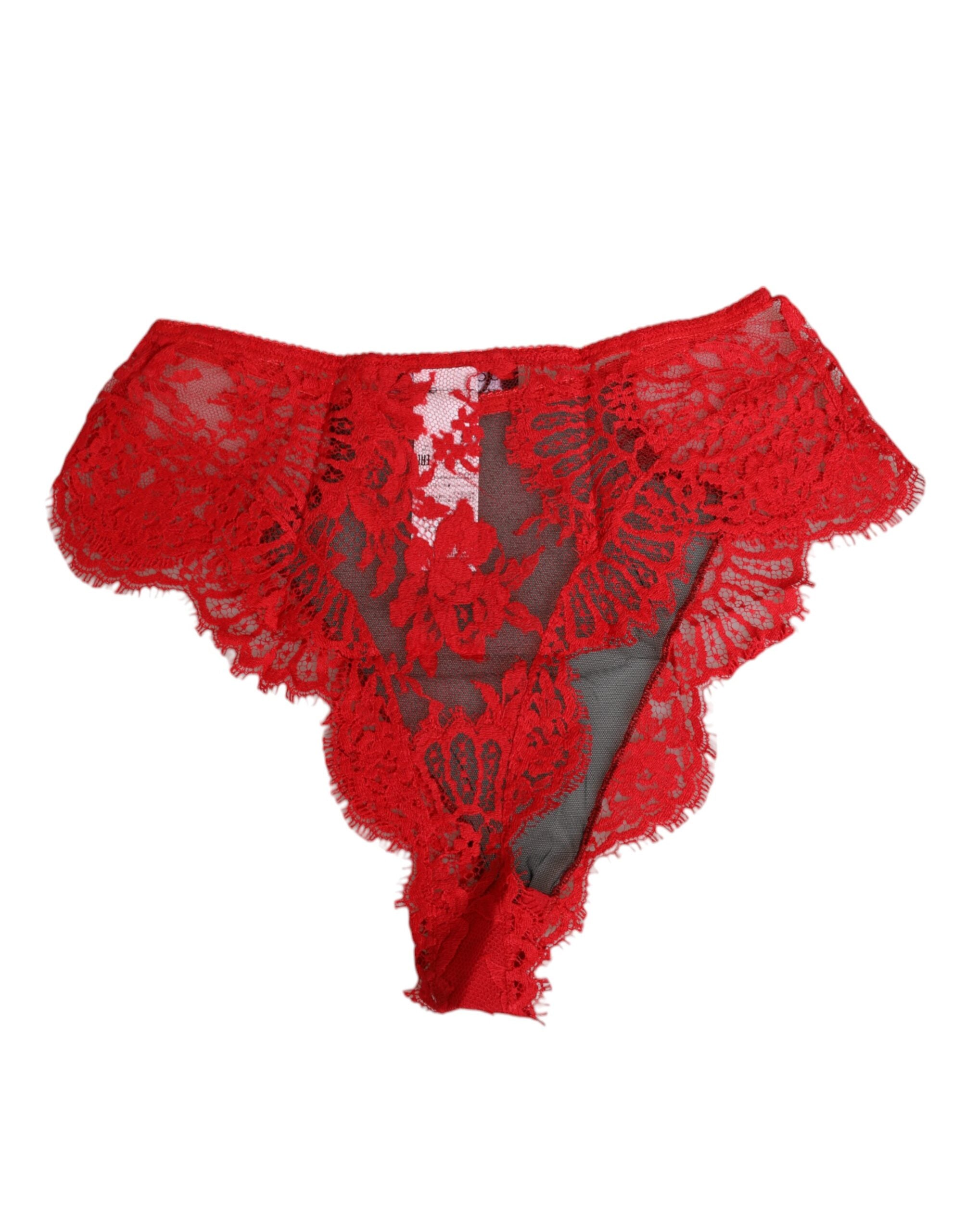 Culotte en dentelle florale rouge Dolce & Gabbana pour femmes, sous-vêtements transparents et élégants.