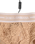 Culotte brésilienne beige Dolce & Gabbana en dentelle avec logo sur la ceinture, sous-vêtements élégants et confortables.