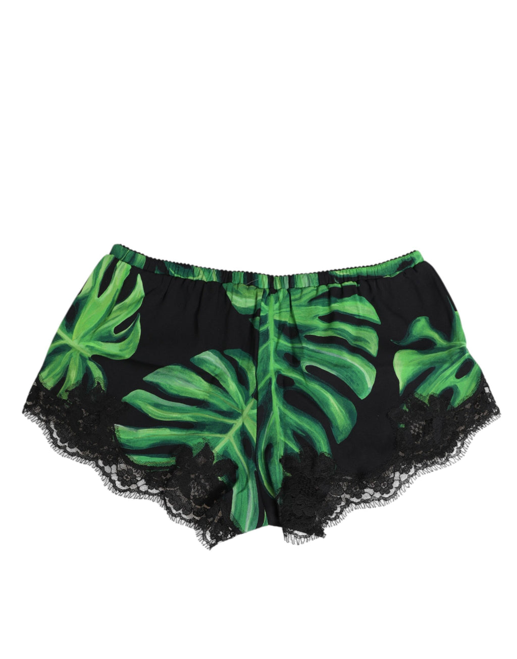 Sous-vêtements en dentelle noir et vert avec motif tropical de Dolce & Gabbana, élégant et confortable.