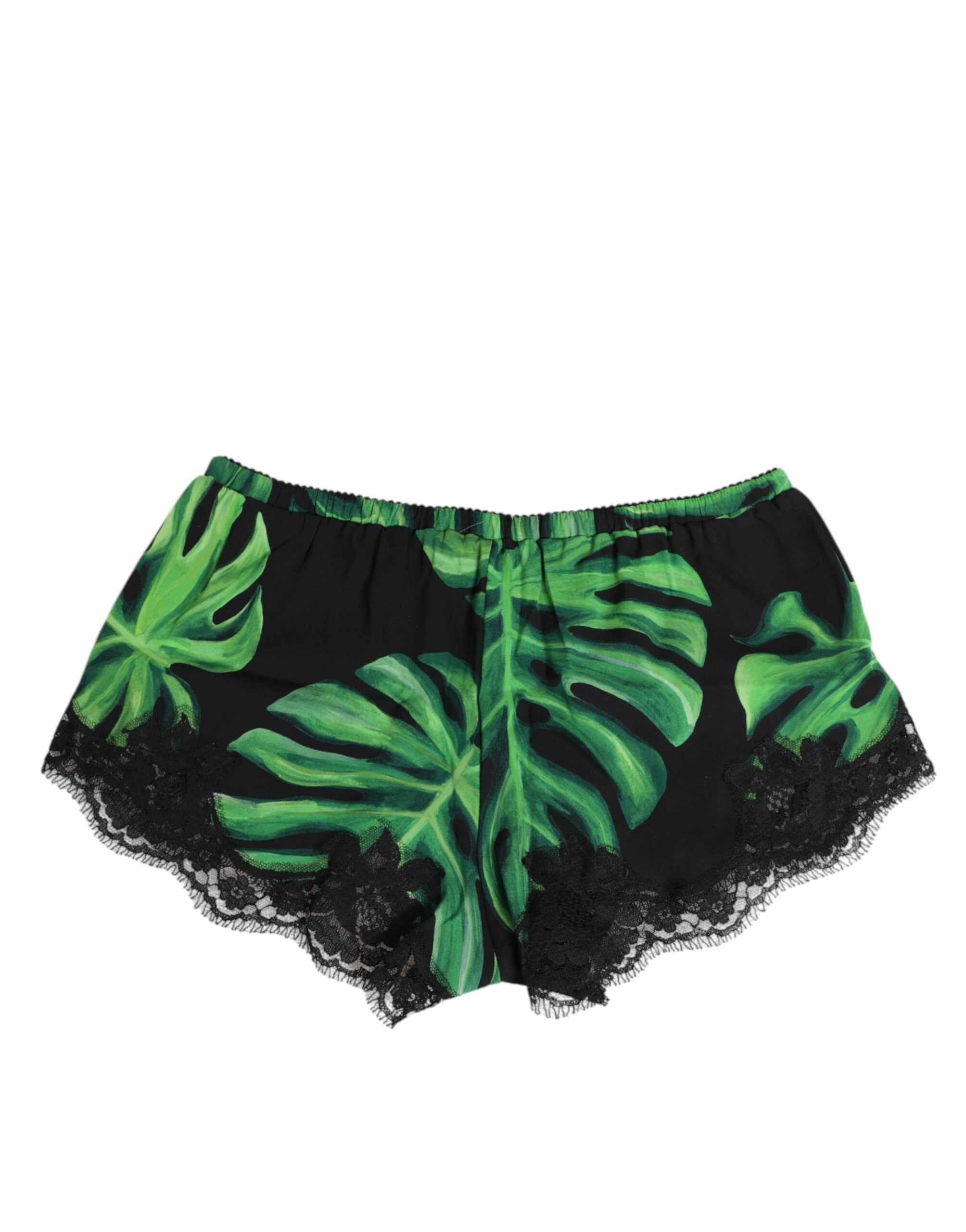 Sous-vêtements en dentelle noir et vert avec motif tropical de Dolce & Gabbana, élégant et confortable.