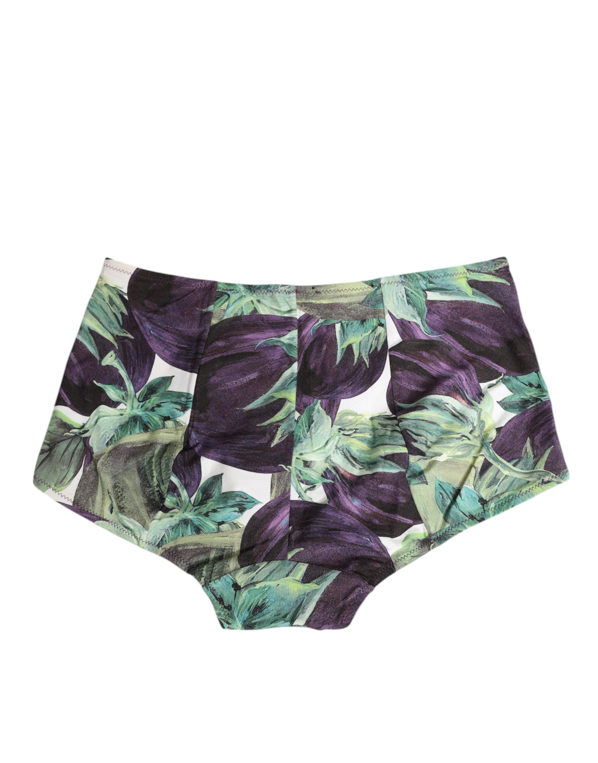 Culottes Dolce & Gabbana à motif aubergine, taille haute et coupe confortable, sous-vêtements de luxe en tissu élégant.