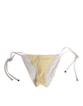 Sous-vêtements Dolce & Gabbana blancs et jaunes à rayures, avec logo et côtés noués, pour un style élégant et confortable.
