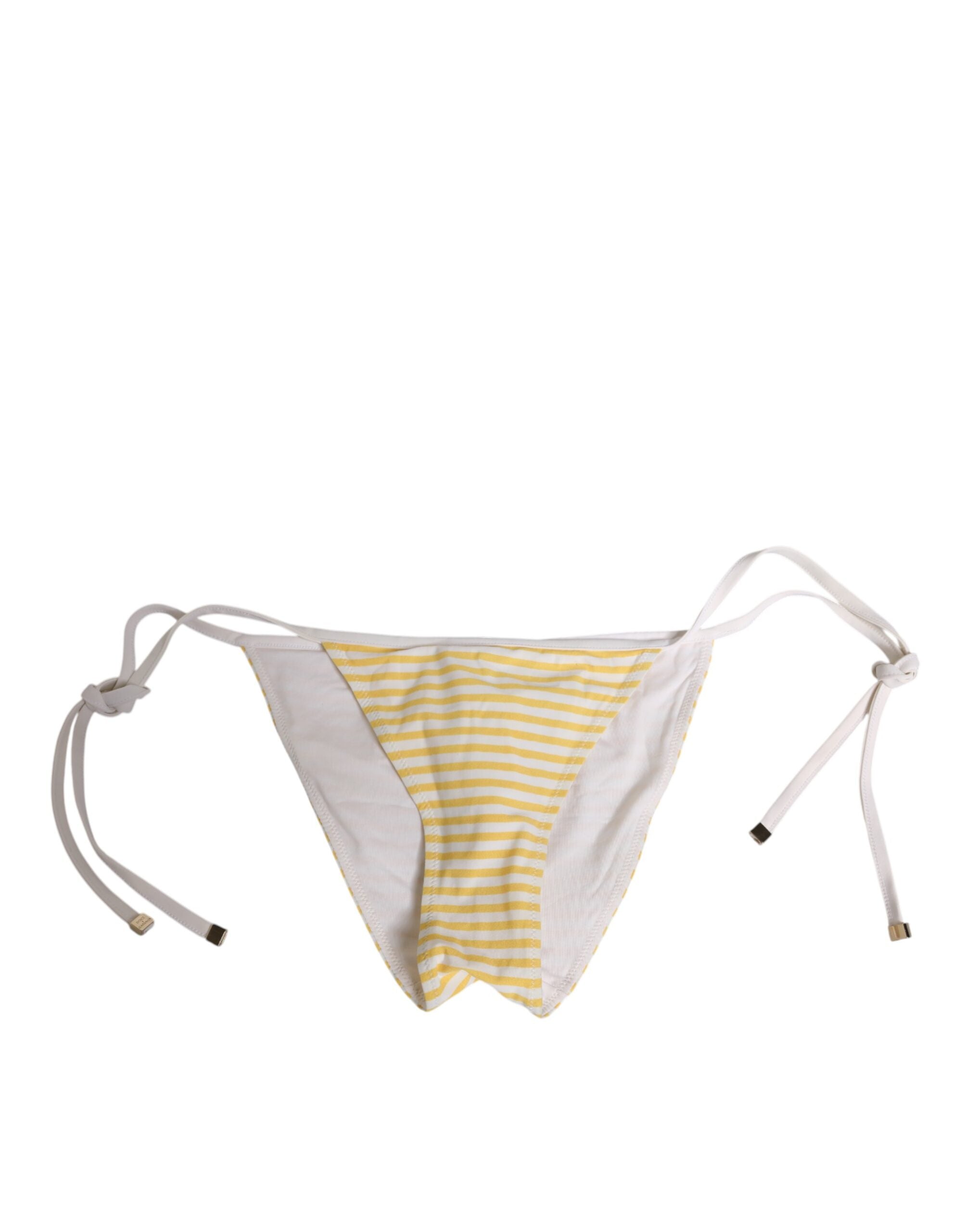 Sous-vêtements Dolce & Gabbana blancs et jaunes à rayures, avec logo et côtés noués, pour un style élégant et confortable.