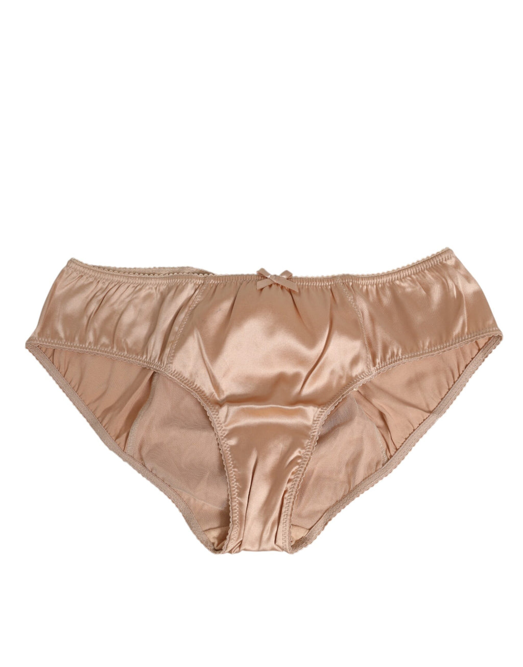 Sous-vêtements en satin de soie beige nude avec ruban et broderie en dentelle de Dolce & Gabbana