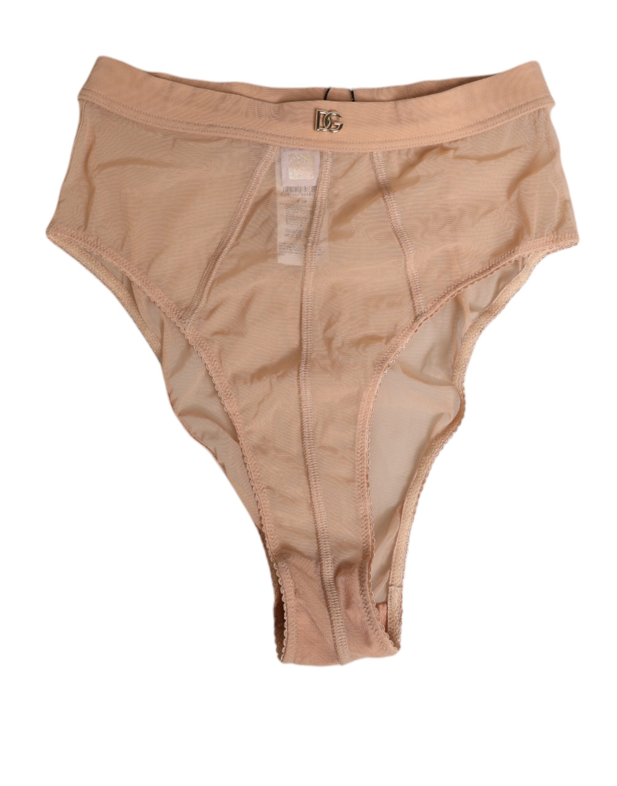 Culotte beige en maille transparente à taille haute de Dolce & Gabbana, lingerie élégante et légère visible en image.