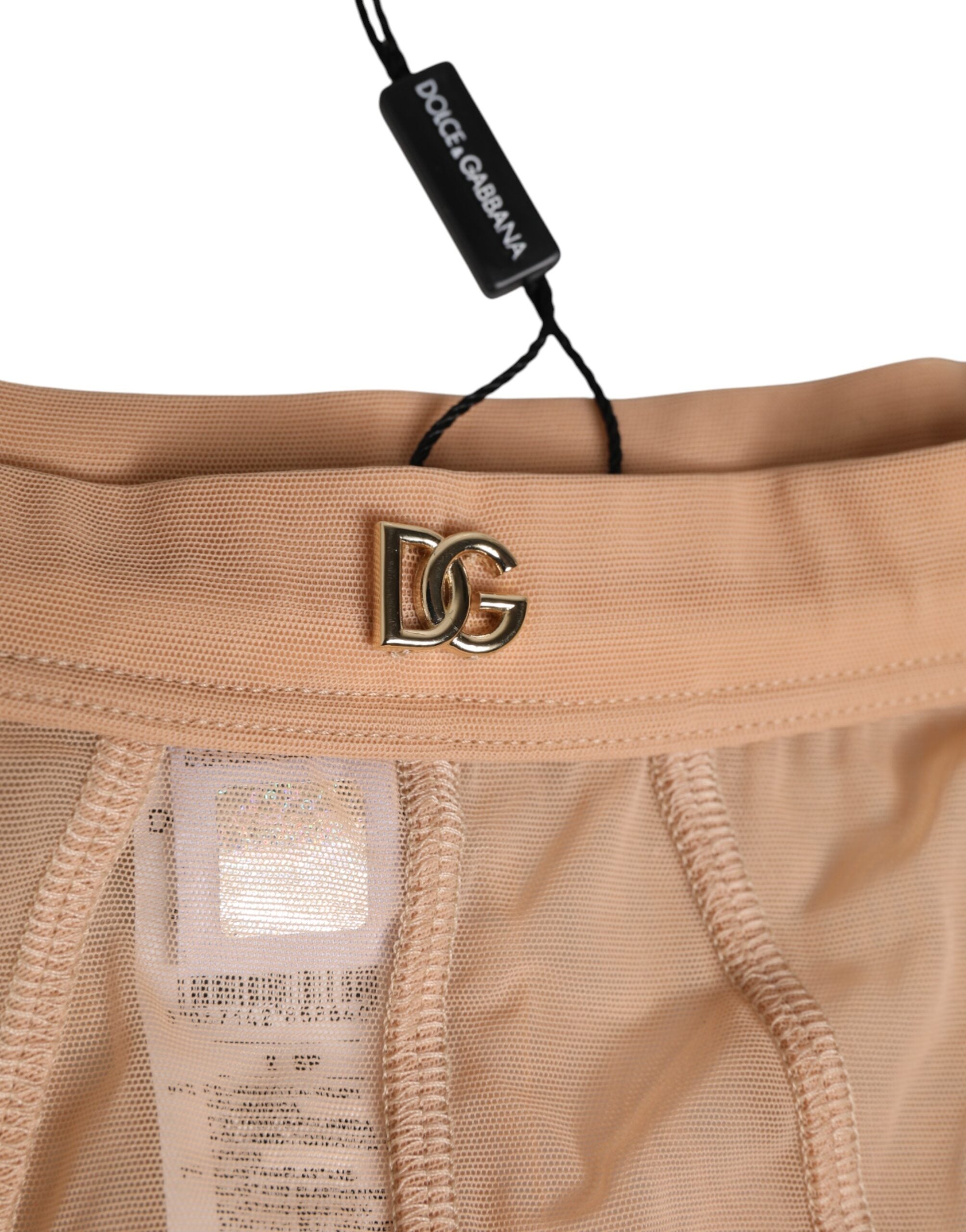 Culotte beige transparente en mesh à taille haute de Dolce & Gabbana, sous-vêtements féminins élégants et confortables.