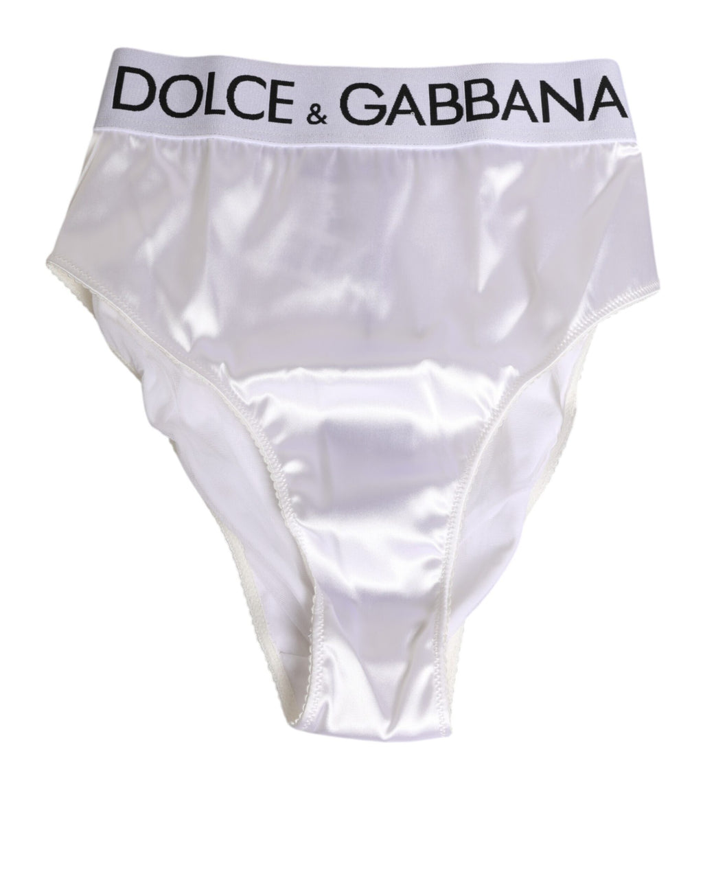 String blanc en satin Dolce & Gabbana, culotte taille haute avec logo pour femmes, sous-vêtements élégants et confortables