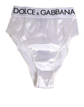 String blanc en satin Dolce & Gabbana, culotte taille haute avec logo pour femmes, sous-vêtements élégants et confortables