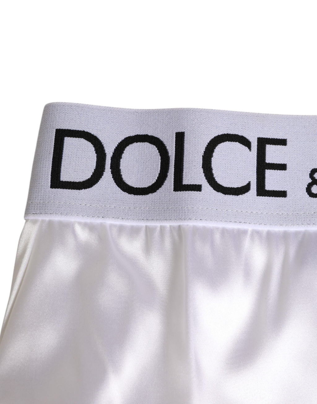 Culotte blanche en satin à taille haute Dolce & Gabbana avec logo pour femme, sous-vêtements élégants et confortables.