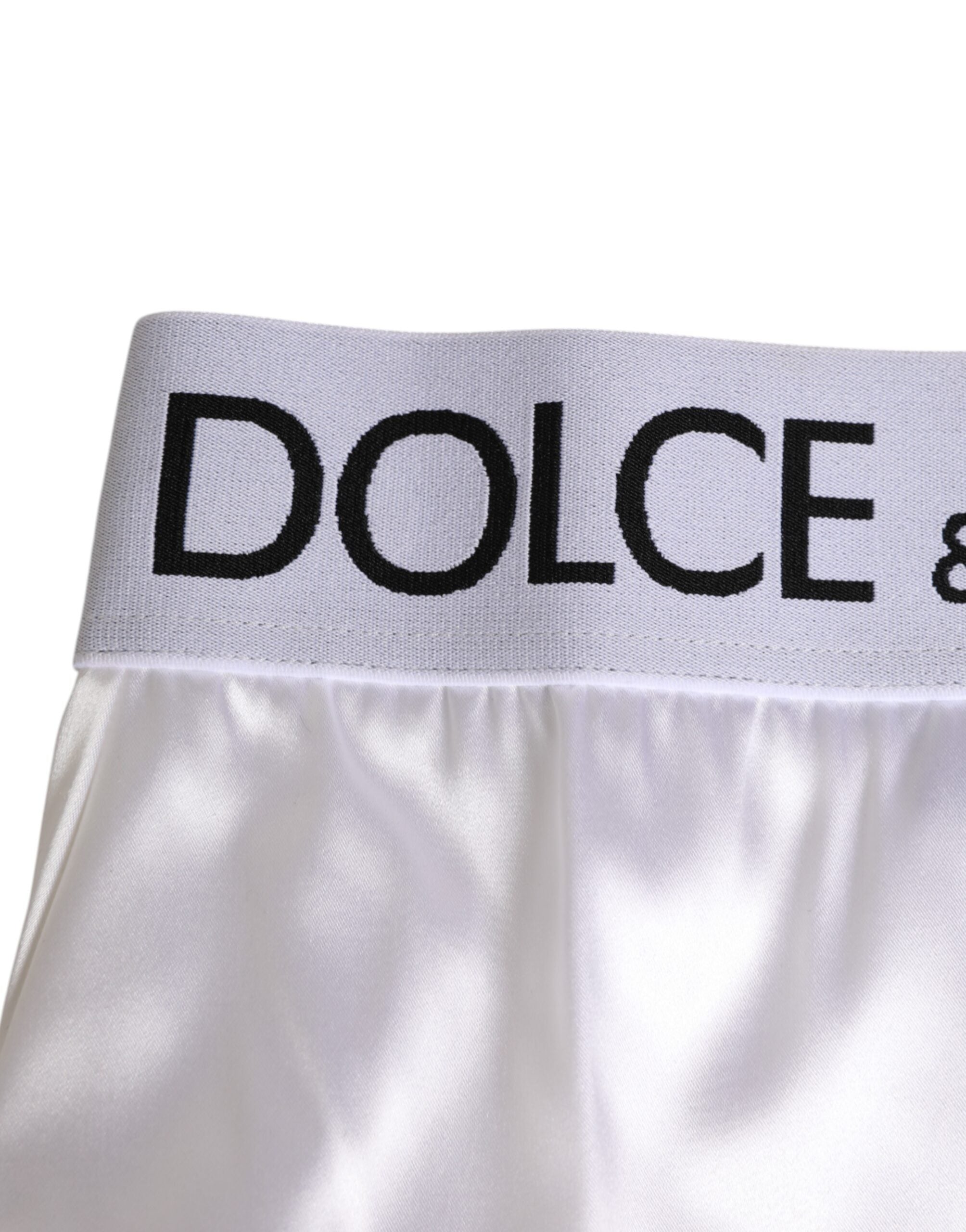 Culotte blanche en satin à taille haute Dolce & Gabbana avec logo pour femme, sous-vêtements élégants et confortables.
