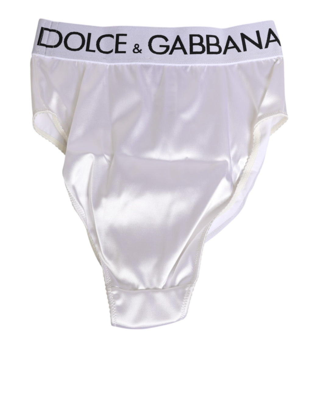 Culotte blanche en satin à taille haute Dolce & Gabbana avec logo pour femmes, sous-vêtements élégants et confortables.