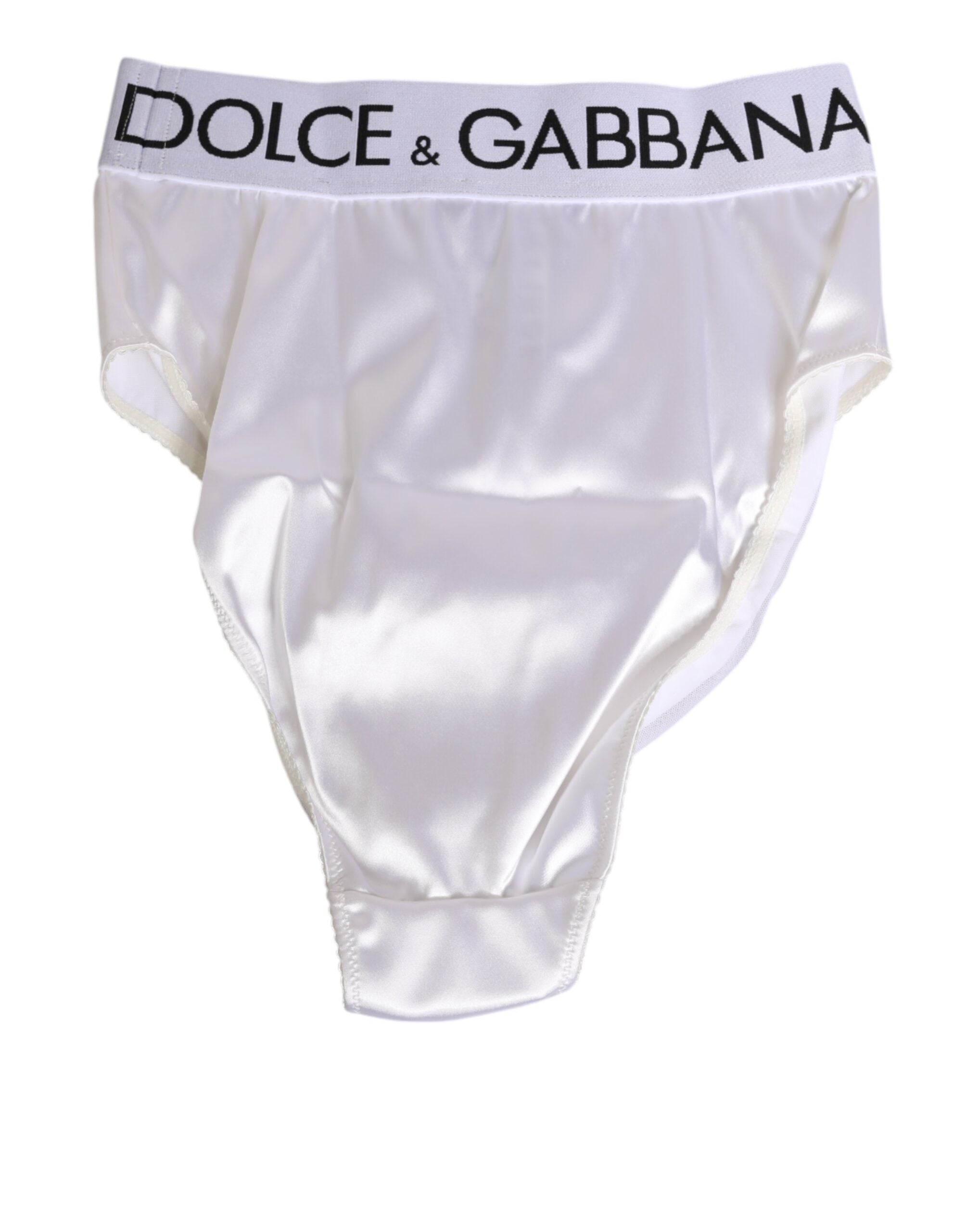 Culotte blanche en satin à taille haute Dolce & Gabbana avec logo pour femmes, sous-vêtements élégants et confortables.