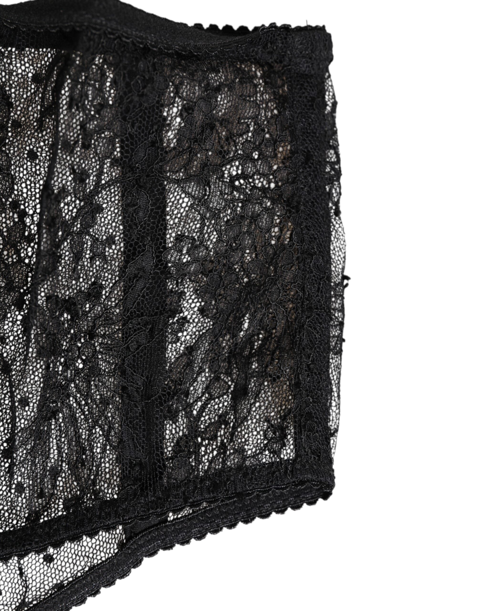 Sous-vêtements noirs en dentelle à pois Dolce & Gabbana, culotte taille haute en mesh élégant et sophistiqué.