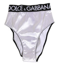 Sous-vêtements pour femmes Dolce & Gabbana en satin blanc, haute taille avec logo noir visible.