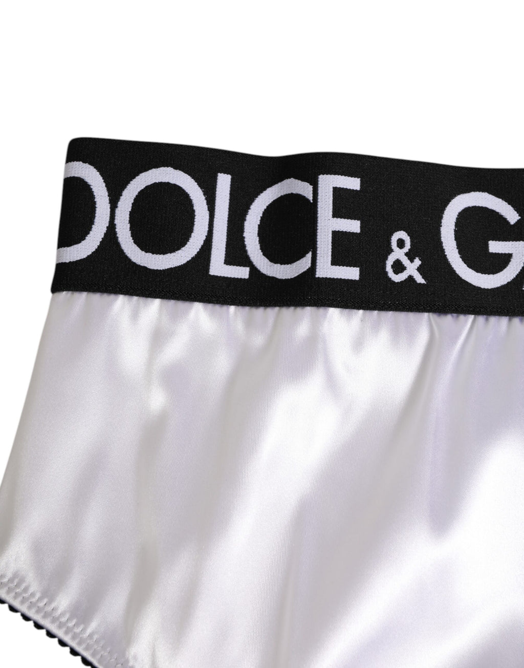Soutien-gorge en satin blanc Dolce & Gabbana à taille haute avec logo noir pour femmes, élégance et confort.