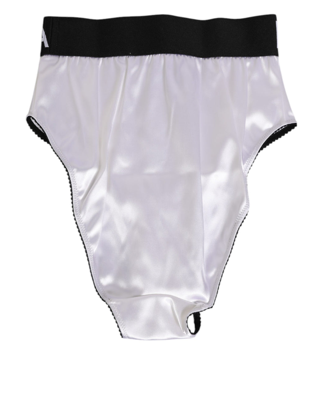 Sous-vêtements pour femmes Dolce & Gabbana, culotte en satin blanc à taille haute avec logo noir, élégant et confortable.