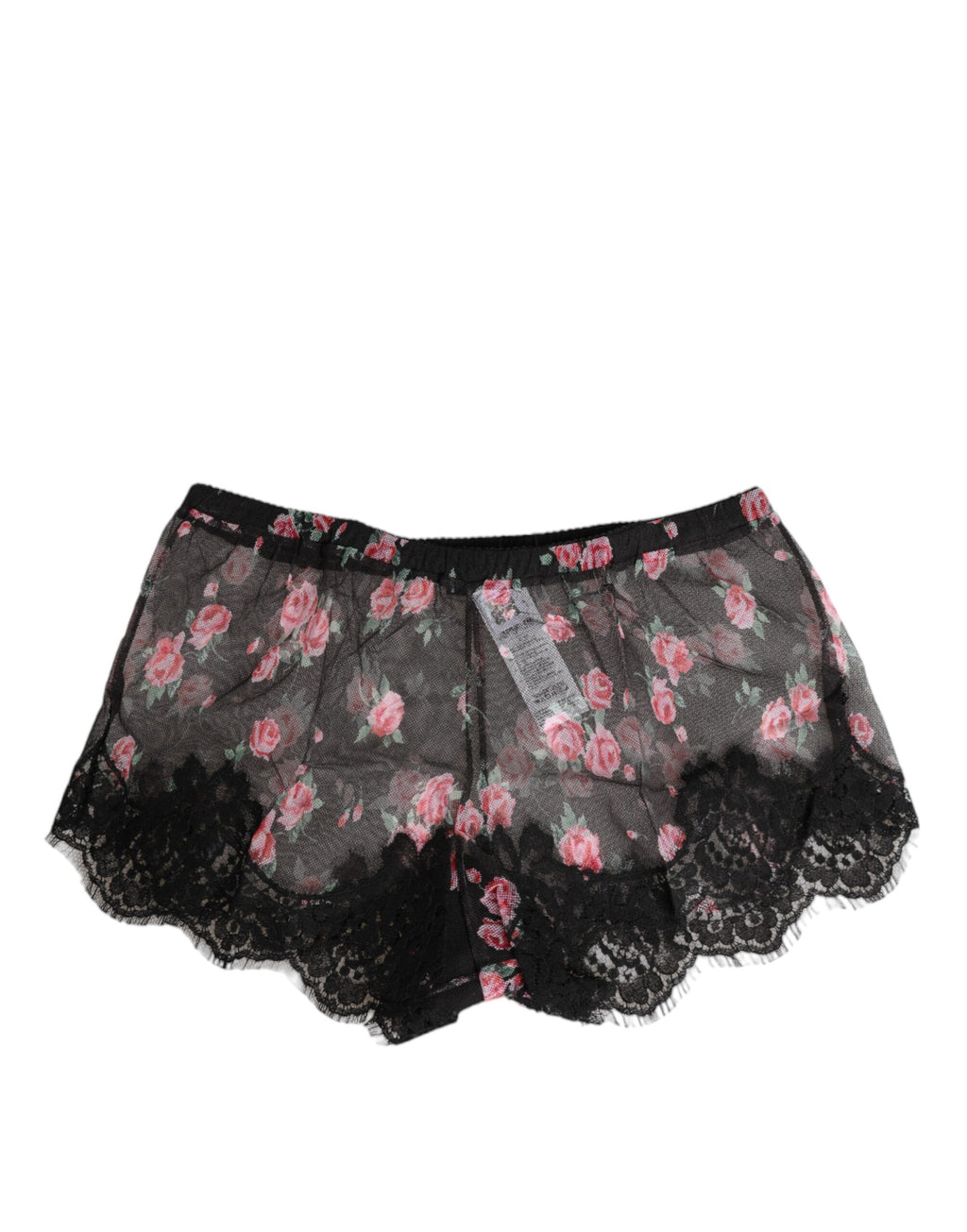 Sous-vêtements en dentelle noire et rose Dolce & Gabbana, tissu en maille délicate avec motifs floraux.